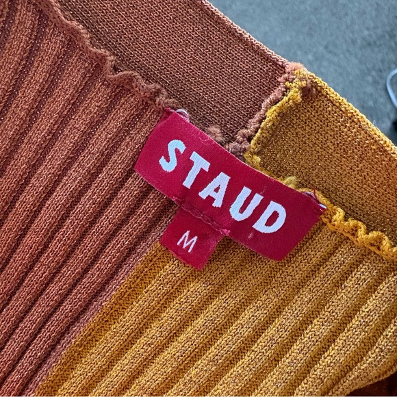 Staud Color Block Shoko Sweater Knit Dress / Cardigan Bronze Ochre Multi Medium - Picture 6 of 7